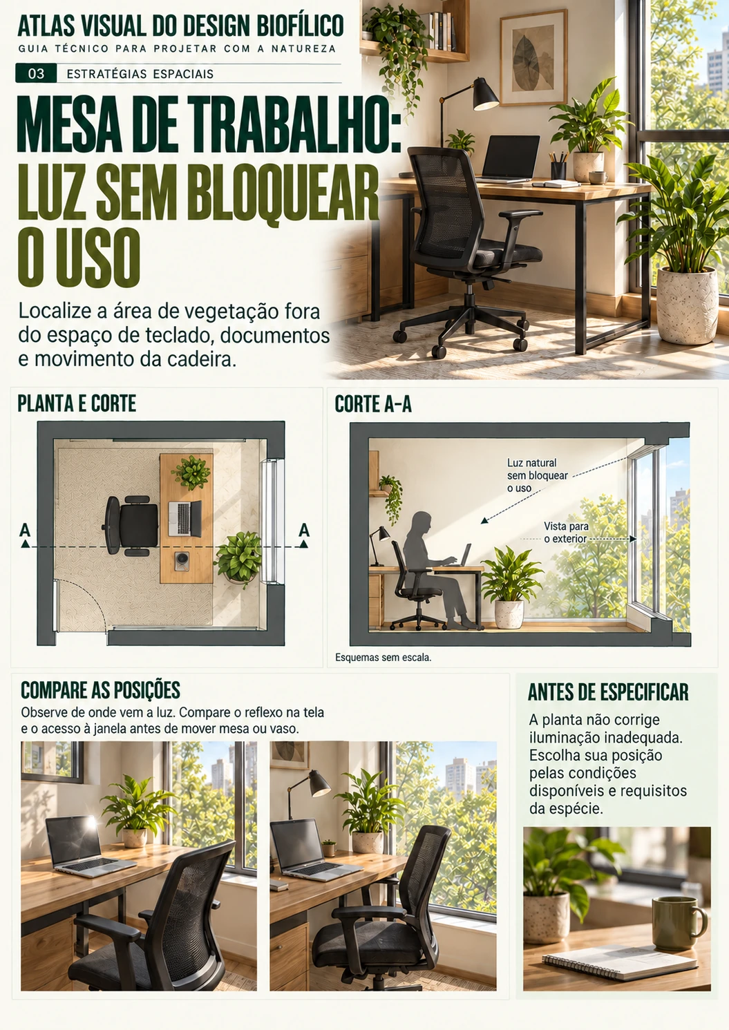 Mesa de trabalho: luz sem bloquear o uso